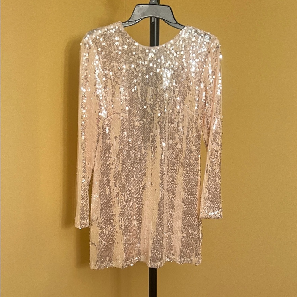 Gianni Bini Sequin Long Sleeve Dress cream size M